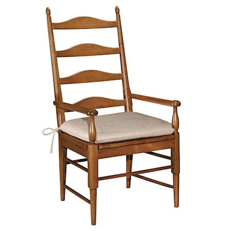 Albany Shaped Ladderback Dining Arm Chair with Tie Seat Cushion